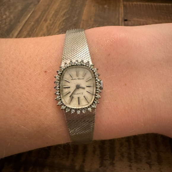 Vintage White Gold & Stainless Andre Cheval Ladies 28 Diamond Face Ladies Watch - Picture 8 of 10